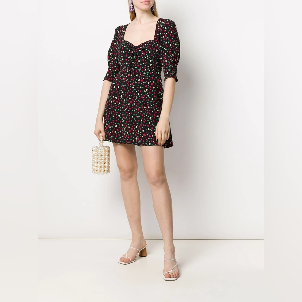 Rixo /
Larissa floral mini Dress ditsy print square neck black small s
